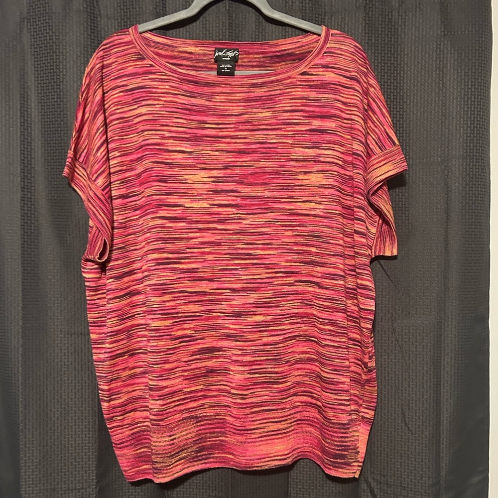 Lord & Taylor Multicolor Pink & Orange Space-Dye Knit Top